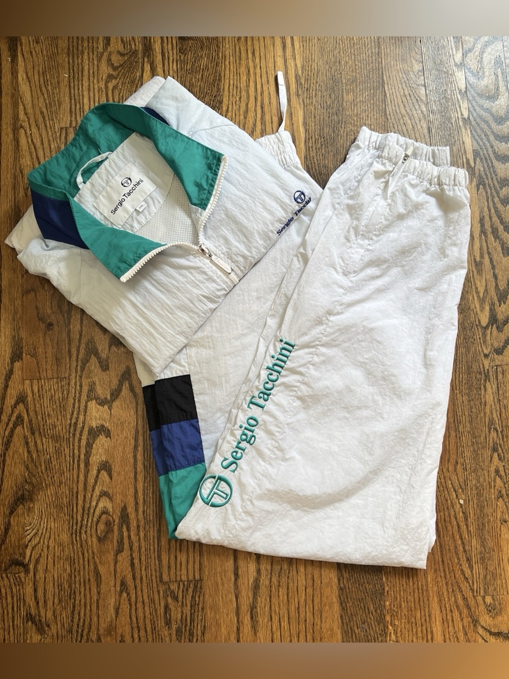 Sergio Tacchini Color Block Track Set in White & Blue 2XL